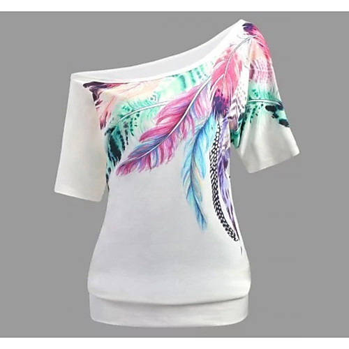 

Жен. Большие размеры - Футболка С открытыми плечами Классический Геометрический принт Зеленый XXXL