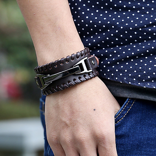 

Men's Leather Bracelet Geometrical Totem Series Stylish Vintage Punk Genuine Leather Bracelet Jewelry Black / Brown For Gift Street Festival