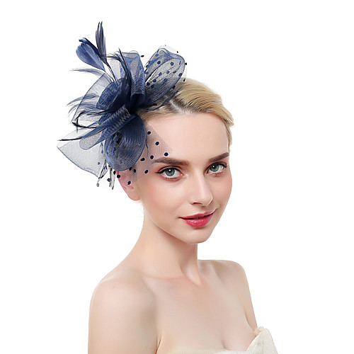 

Tulle / Feathers Fascinators / Headdress / Headpiece with Feather 1 Piece Party / Evening / Business / Ceremony / Wedding Headpiece