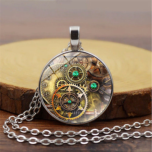 

Women's Pendant Necklace Vintage Style Gear Ladies Stylish Vintage Steampunk Glass Alloy Black Silver Ancient Bronze 50 cm Necklace Jewelry 1pc For Street