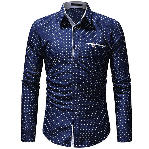 

Men's Daily Street chic Slim Shirt - Polka Dot Blue / Long Sleeve