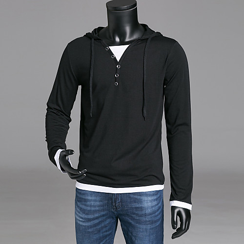 

Men's Daily T-shirt - Color Block Hooded Black / Long Sleeve