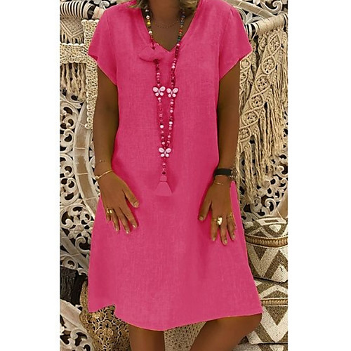 

Women's Plus Size Yellow Blushing Pink Dress Basic Daily Shift V Neck S M
