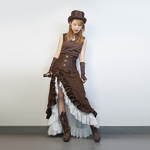 фото Steampunk нижняя юбка жен. пайетки заклепки шифон хлопок костюм кофейный винтаж косплей Lightinthebox