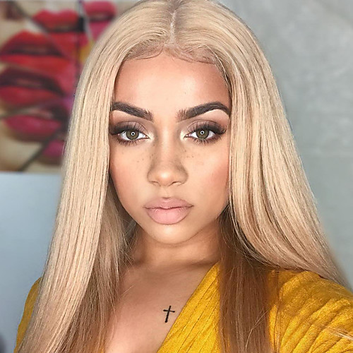 

Virgin Human Hair Remy Human Hair Lace Front Wig Gaga style Peruvian Hair Straight Two Tone Wig 150% Density with Baby Hair Silky Ombre Hair Natural Hairline With Bleached Knots Women's Long Human