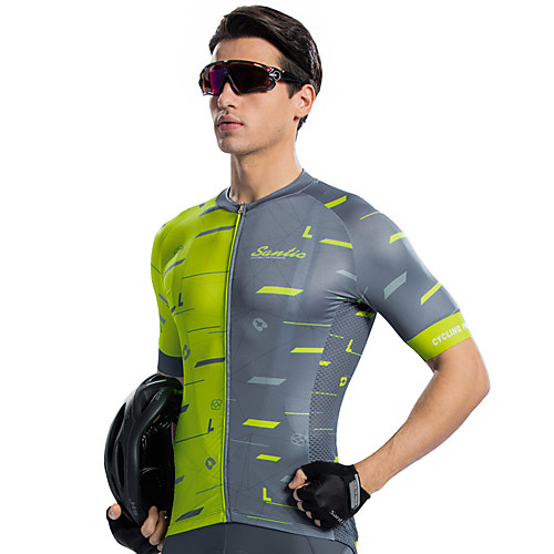 

SANTIC Men's Short Sleeve Cycling Jersey GrayGreen Patchwork Bike Jersey Top Mountain Bike MTB Road Bike Cycling Moisture Wicking Sports Elastane Terylene Clothing Apparel / High Elasticity