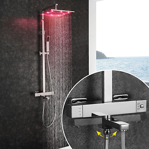 

Смеситель для душа / Ванная раковина кран - Современный Хром На стену Керамический клапан Bath Shower Mixer Taps / Латунь / Две ручки двумя отверстиями