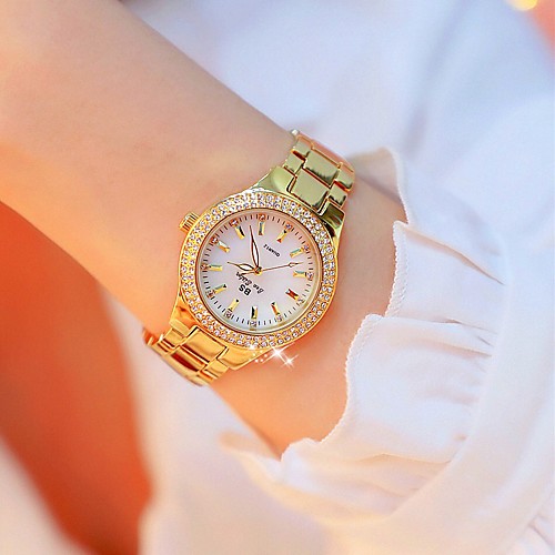 

Women's Wrist Watch Diamond Watch Gold Watch Japanese Quartz Stainless Steel Gold 30 m Creative Imitation Diamond Analog Ladies Luxury Fashion Bling Bling - Gold / Silver / White Gold Silver Two