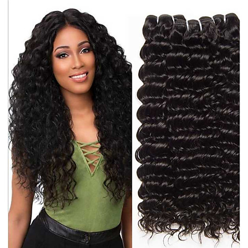 

3 Bundles Deep Curly Human Hair Unprocessed Human Hair Natural Color Hair Weaves / Hair Bulk Extension Bundle Hair 8-28 inch Natural Color Human Hair Weaves Extender Silky Best Quality Human Hair