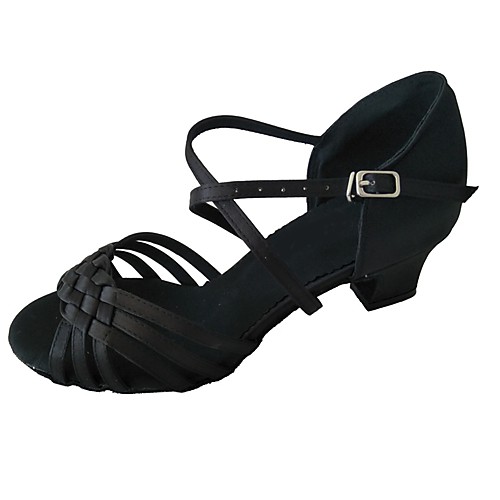 

Жен. Обувь для латины Сатин Сандалии Толстая каблук Танцевальная обувь Черный