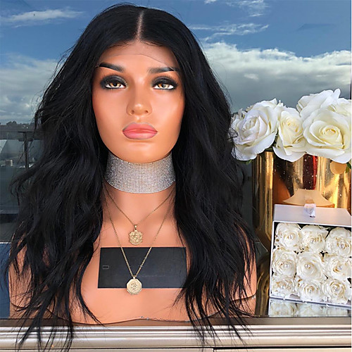 

Synthetic Lace Front Wig Body Wave Kardashian Style with Baby Hair Lace Front Wig Black Dark Black Synthetic Hair 24 inch Women's Heat Resistant Black Wig Long / Yes