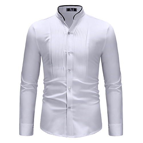 

Men's Daily Weekend Basic Cotton Shirt - Color Block Standing Collar White / Long Sleeve