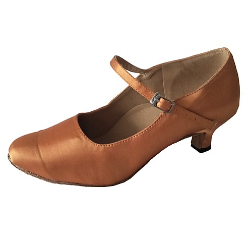 

Жен. Сатин Обувь для латины На каблуках Кубинский каблук Миндальный