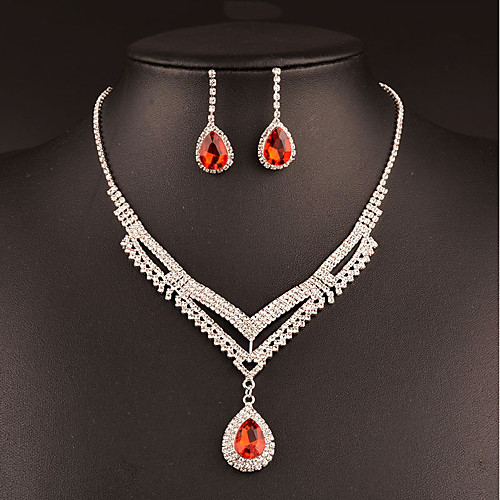 

Women's Red Cubic Zirconia Drop Earrings Choker Necklace Bridal Jewelry Sets Vintage Style Drop Classic Vintage Elegant Imitation Diamond Austria Crystal Earrings Jewelry Red For Wedding Party