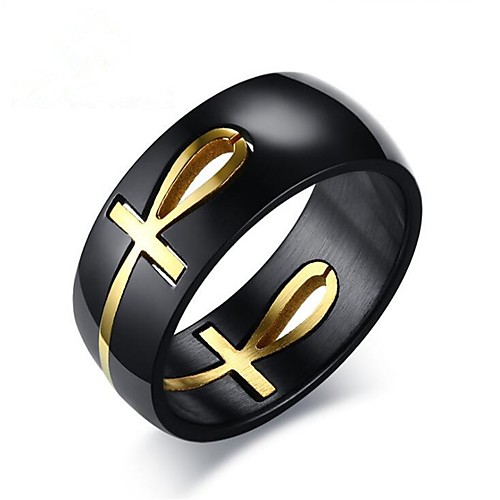 

Men's Ring 1pc Black Titanium Steel Circle Fashion Party Daily Jewelry Classic Two tone Cross Cool