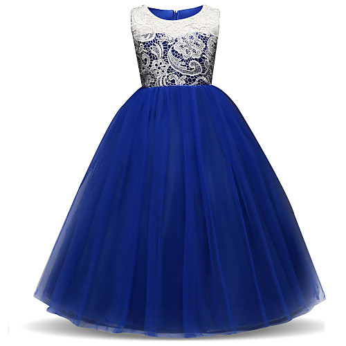 

Princess Long Length Wedding / Party / Pageant Flower Girl Dresses - Lace / Tulle Sleeveless Jewel Neck with Lace / Tier / Embroidery