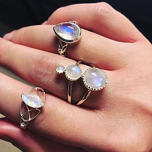 

Women's Statement Ring Ring Set Multi Finger Ring Opal Moonstone 3pcs Silver Rhinestone Alloy Drops Ladies Luxury Unique Design Gift Daily Jewelry Retro Drop Cool