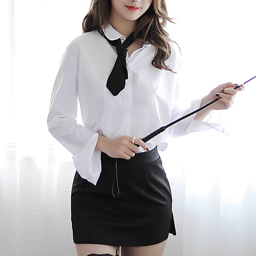 

Women's Split Super Sexy Uniforms & Cheongsams Nightwear Color Block White One-Size / Shirt Collar