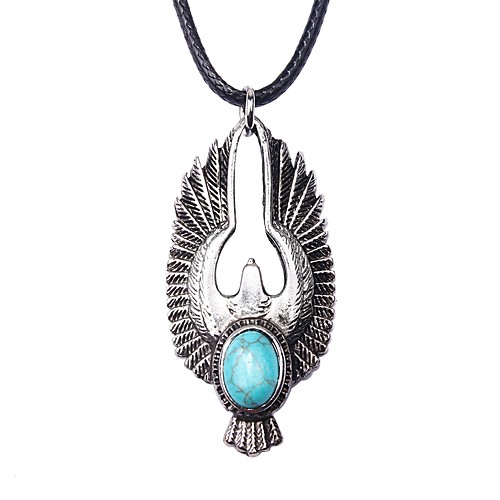 

Men's Blue Turquoise Pendant Necklace Vintage Necklace Retro Wings Vintage Cord Alloy Black 99 cm Necklace Jewelry 1pc For Daily Street