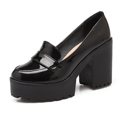 

Women's Patent Leather / PU(Polyurethane) Spring Sweet / Minimalism Heels Chunky Heel Round Toe Black / Beige / Almond