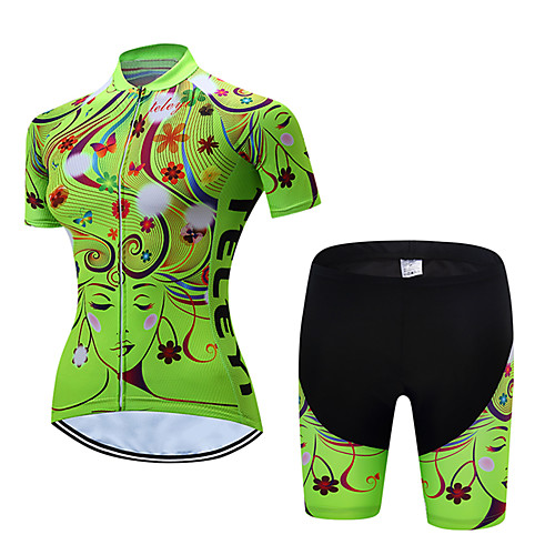 фото Teleyi жен. с короткими рукавами велокофты и велошорты зеленый синий розовый цветочные ботанический велоспорт наборы одежды дышащий влагоотводящие быстровысыхающий виды спорта полиэстер / эластичная Lightinthebox