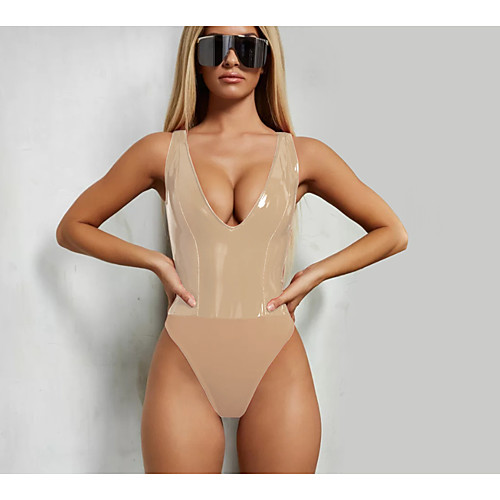 

Жен. Bodysuit Глубокий V-образный вырез Тонкие Однотонный Черный S
