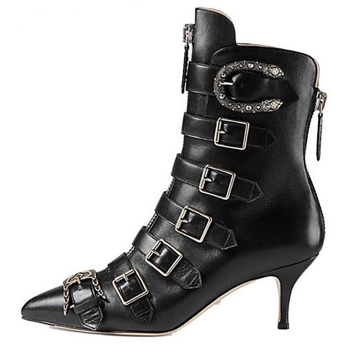 

Жен. Наппа Leather Осень Ботинки На шпильке Сапоги до середины икры Черный / Синий