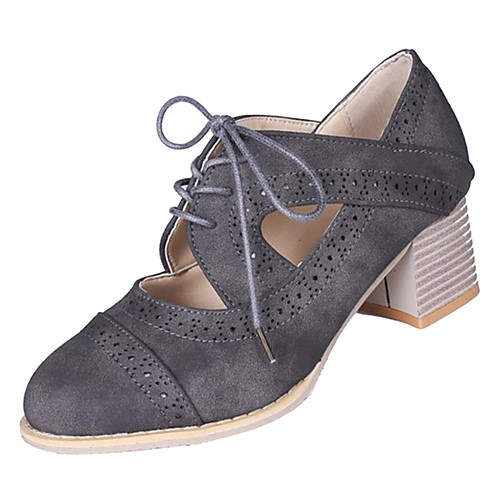 

Жен. Полиуретан Зима Английский Туфли на шнуровке На толстом каблуке Круглый носок Черный / Серый / Коричневый