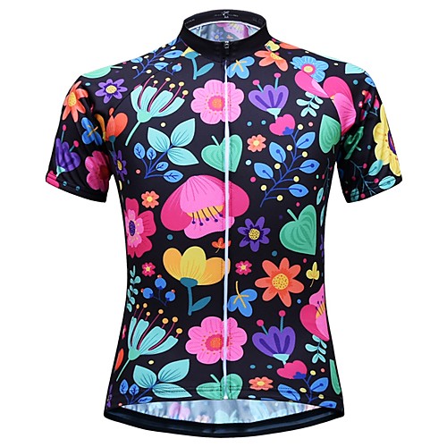 

JESOCYCLING Women's Short Sleeve Cycling Jersey Black White Floral Botanical Bike Top Mountain Bike MTB Road Bike Cycling Breathable Moisture Wicking Quick Dry Sports 100% Polyester Clothing Apparel