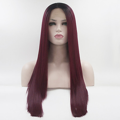 

Synthetic Lace Front Wig Straight Middle Part Lace Front Wig Ombre Long Black / Burgundy Synthetic Hair 18-26 inch Women's Adjustable Heat Resistant Elastic Ombre