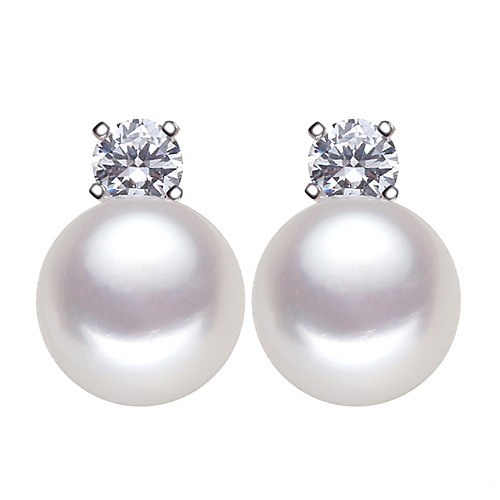 

Freshwater Pearl Earrings Pearl Zircon For Women's Round Glam Elegant Fashion Small Event / Party Gift High Quality Classic Blessed 1 Pair / S925 Sterling Silver