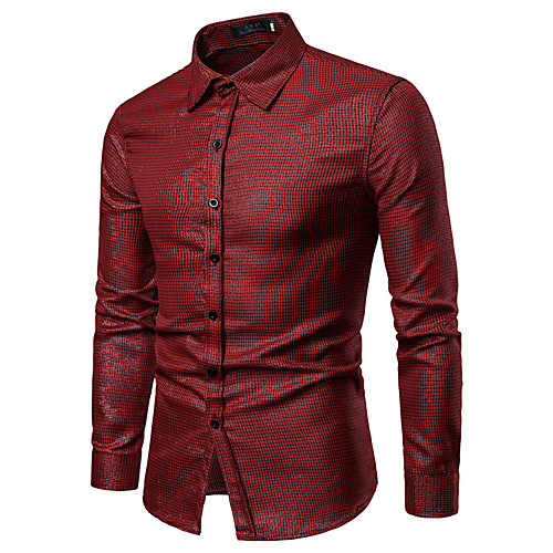 

Men's Daily Work Business / Basic Shirt - Striped / Color Block / Solid Colored Wine