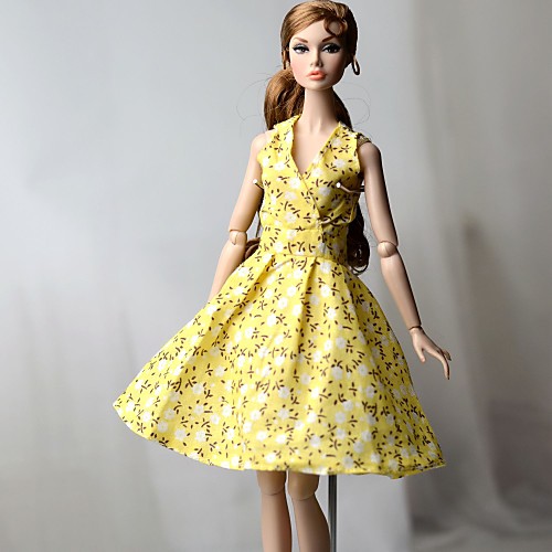 

Doll Dress Dresses For Barbiedoll Floral Flower / Floral Floral Botanical Light Yellow Cloth Cotton Cloth Non-woven Dress For Girl's Doll Toy