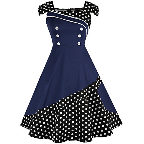фото Одри хепберн в горошек ретро 1950-е года лето платья жен. спандекс костюм черный / белый / чернильный синий винтаж косплей без рукавов до колена / платье / платье Lightinthebox