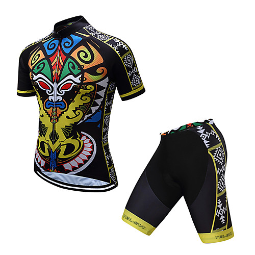 

TELEYI Men's Short Sleeve Cycling Jersey with Shorts Black / Yellow Bike Clothing Suit Moisture Wicking Quick Dry Sports Coolmax Asian Mountain Bike MTB Road Bike Cycling Clothing Apparel / Stretchy