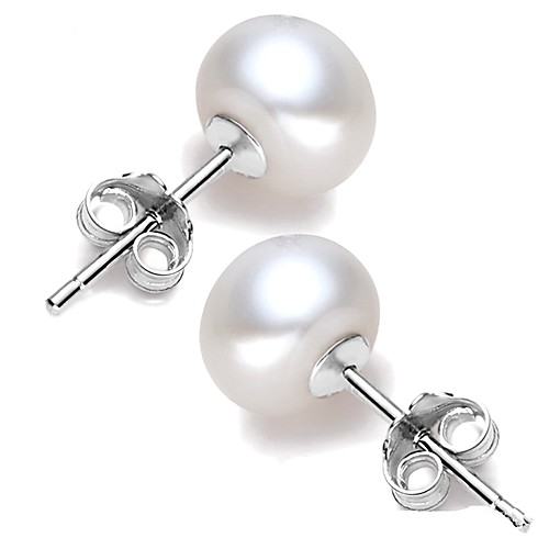 

Freshwater Pearl Earrings Pearl S925 Sterling Silver For Women's Round Simple Style Sweet Fashion Daily Date High Quality Classic Lucky 1 Pair