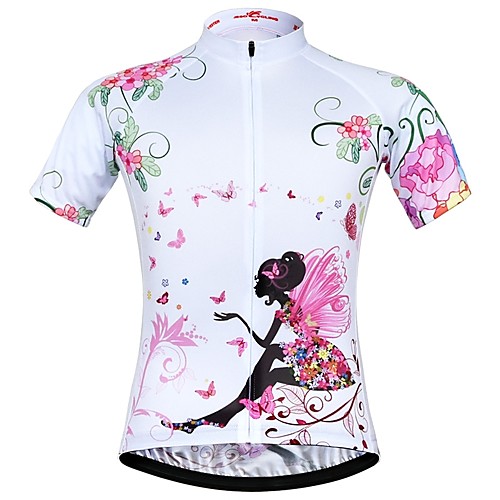 

JESOCYCLING Women's Short Sleeve Cycling Jersey White Floral Botanical Bike Jersey Top Mountain Bike MTB Road Bike Cycling Breathable Quick Dry Moisture Wicking Sports Clothing Apparel / Stretchy