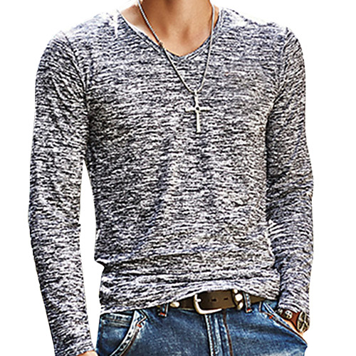 

Stay Cation Men's Daily Going out Weekend Basic Slim T-shirt - Solid Colored Print V Neck Brown / Long Sleeve / Spring / Fall