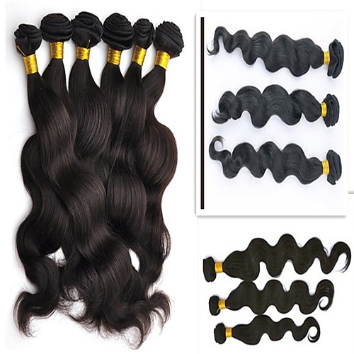 

6 Bundles Peruvian Hair Body Wave Human Hair Unprocessed Human Hair Headpiece Natural Color Hair Weaves / Hair Bulk Hair Care 8-28 inch Natural Color Human Hair Weaves Soft Party Easy dressing Human