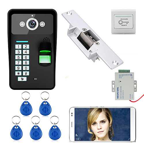 

720p беспроводной wifi rfid пароль распознавание отпечатков пальцев видео дверь телефон дверь домофон система электрический забастовка