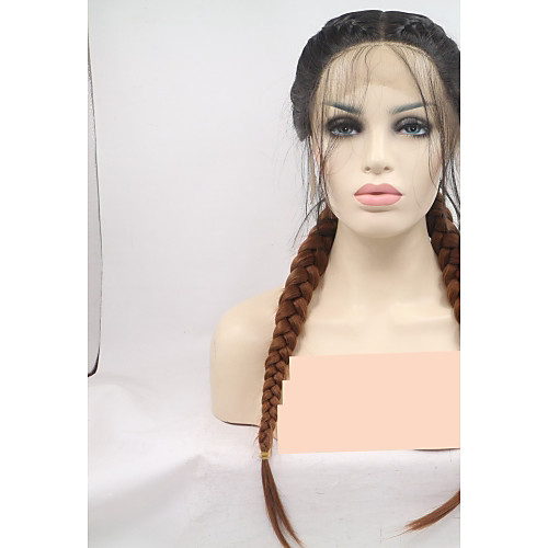 

Synthetic Lace Front Wig Plaited Layered Haircut Lace Front Wig Long Black / Brown Synthetic Hair 24 inch Women's Women Black Brown Sylvia