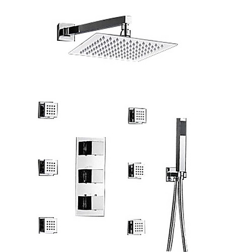 

Смеситель для душа - Современный Хром На стену Медный клапан Bath Shower Mixer Taps / Латунь / Три ручки Три отверстия