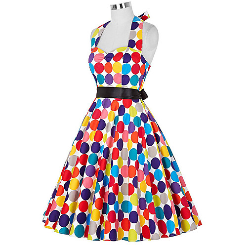 

Audrey Hepburn Polka Dots Retro Vintage 1950s Dress Women's Costume Rainbow Vintage Cosplay Sleeveless Knee Length
