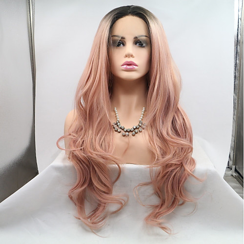 

Synthetic Lace Front Wig Body Wave Kardashian Style Layered Haircut Lace Front Wig Pink Black / Pink Synthetic Hair 24 inch Women's Women Pink Wig Long Sylvia 130% Density