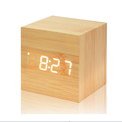 

Многоцветный звуки управления деревянные часы новые современные деревянные цифровые светодиодные настольные будильник термометр таймер календарь настольный декор