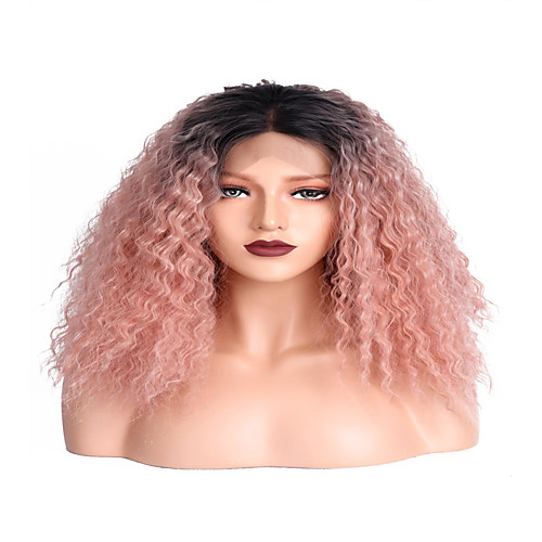 

Синтетические кружевные передние парики Кудрявый / Kinky Curly Стиль Средняя часть Бесклеевая кружевная лента Парик Розовый Черный / розовый Искусственные волосы 16 дюймовый Жен. / Да