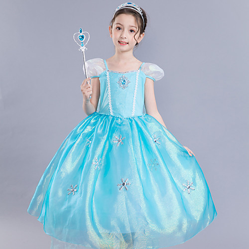 

Frozen Elsa Cosplay Costume Flower Girl Dress Kid's Girls' A-Line Slip Dresses Mesh Christmas Halloween Carnival Festival / Holiday Silk Organza Blue Carnival Costumes Lace / Cotton