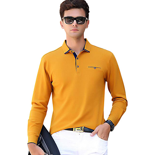 

Men's Daily Weekend Active Cotton Slim Polo - Solid Colored Basic Shirt Collar Gray / Long Sleeve