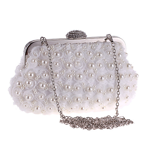 

Women's Pearls Polyester Evening Bag Solid Color White