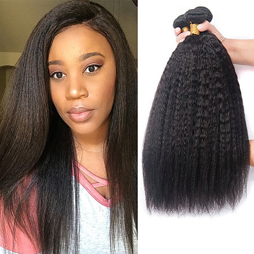 

4 Bundles Brazilian Hair kinky Straight Human Hair Wig Accessories Natural Color Hair Weaves / Hair Bulk Hair Care 8-28 inch Natural Color Human Hair Weaves Soft Silky Smooth Human Hair Extensions